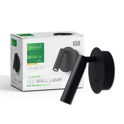 GREEN TECH - LED zidna lampa WL-3W-WW-BK